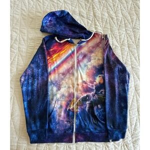 Into The AM Galaxy Hoodie Full Zip Up Outer Space Astronaut Graphic L